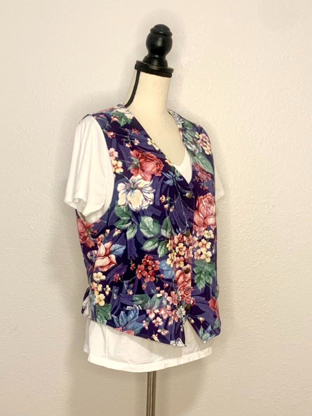 Vintage Orvis Blue Floral Print Button Up Vest Size L